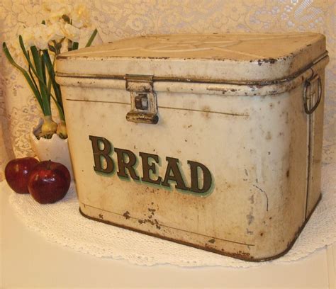 vintage style metal bread box|old fashioned metal bread box.